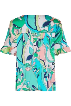 M&Co Womens Blue Geometric Print Satin Blouse><noscript><img width=