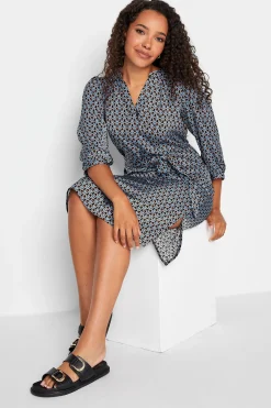 M&Co Womens Blue Geometric Print Tunic Dress>Women Shirt Dresses