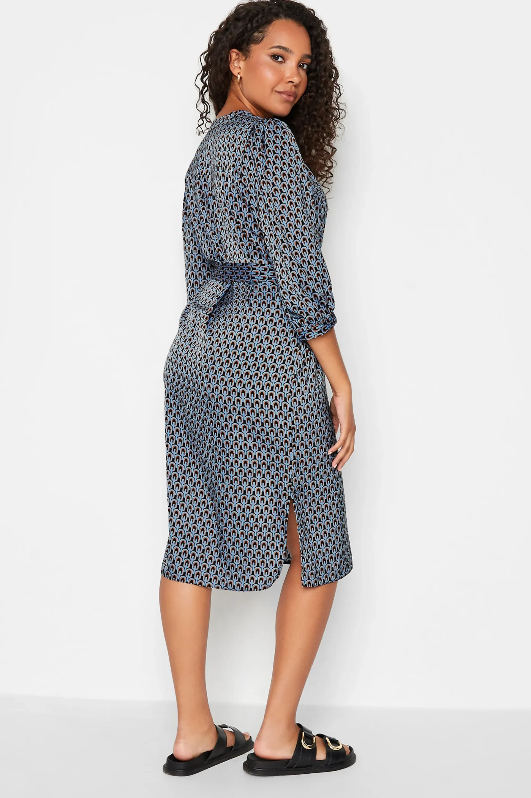 M&Co Womens Blue Geometric Print Tunic Dress>Women Shirt Dresses
