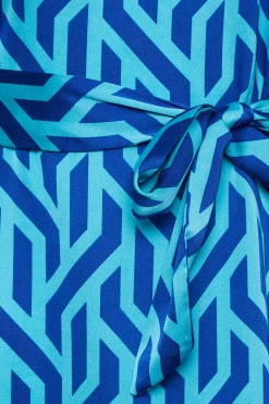 M&Co Womens Blue Geometric Print Satin Tunic Blouse><noscript><img width=