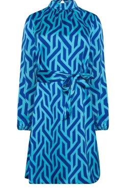 M&Co Womens Blue Geometric Print Satin Tunic Blouse><noscript><img width=