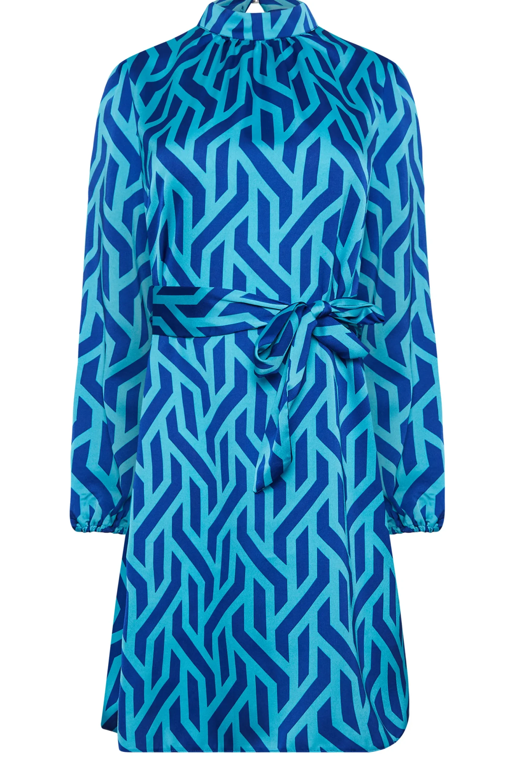 M&Co Womens Blue Geometric Print Satin Tunic Blouse>Women Long Sleeve Tops