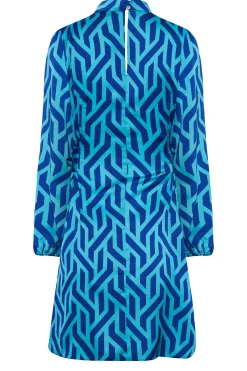 M&Co Womens Blue Geometric Print Satin Tunic Blouse><noscript><img width=