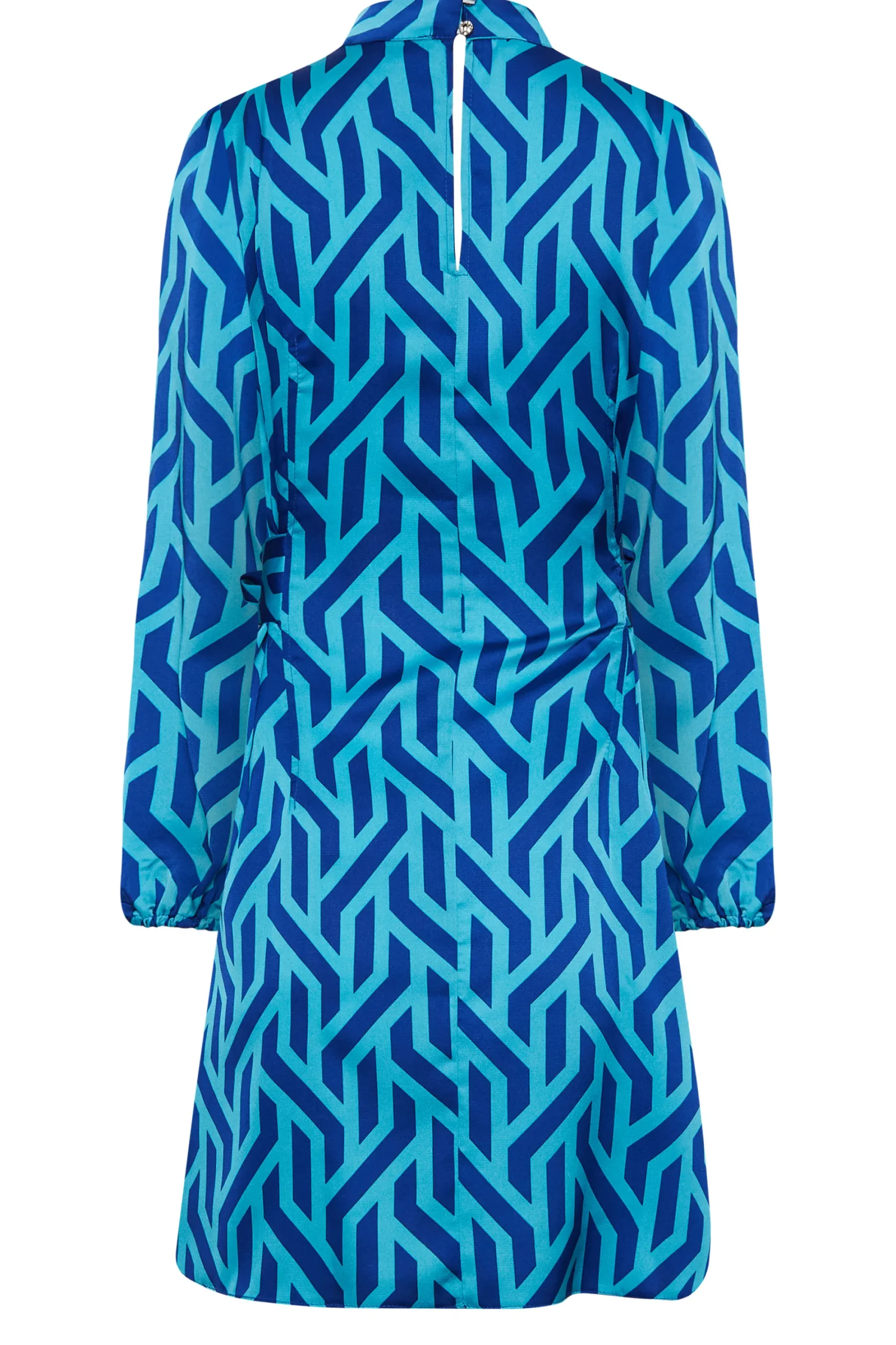M&Co Womens Blue Geometric Print Satin Tunic Blouse>Women Long Sleeve Tops
