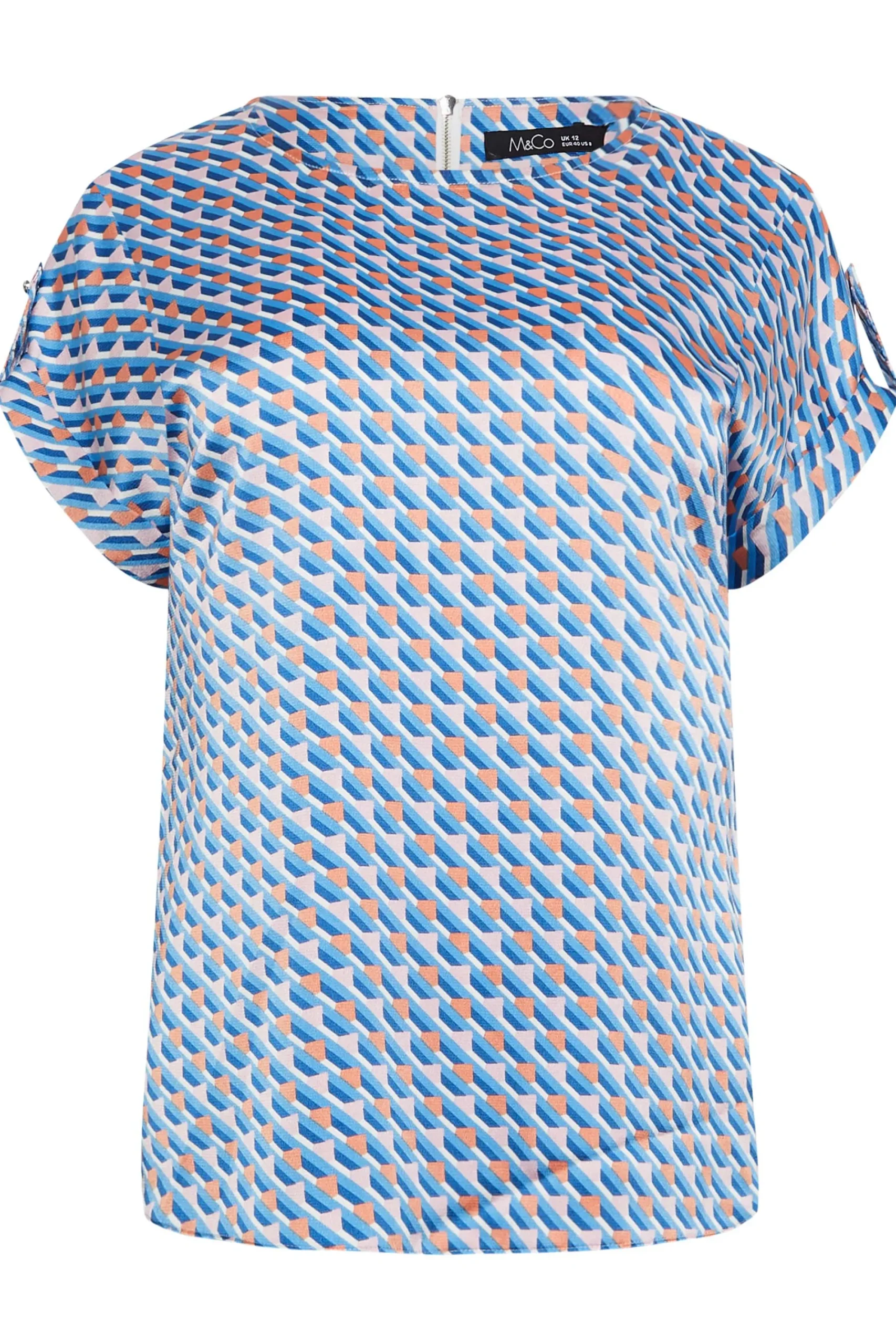 M&Co Womens Blue Geometric Print Blouse>Women Short Sleeve Tops