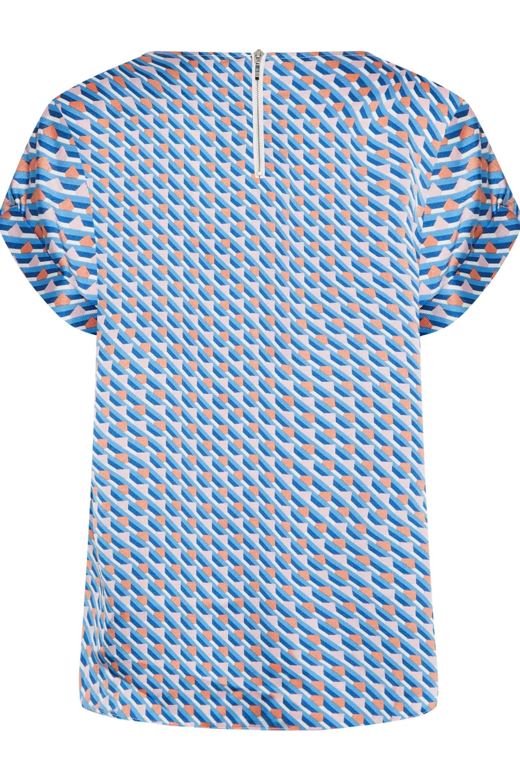M&Co Womens Blue Geometric Print Blouse>Women Short Sleeve Tops