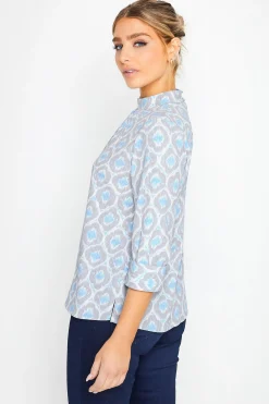 M&Co Womens Blue Geometric Print High Neck Blouse><noscript><img width=