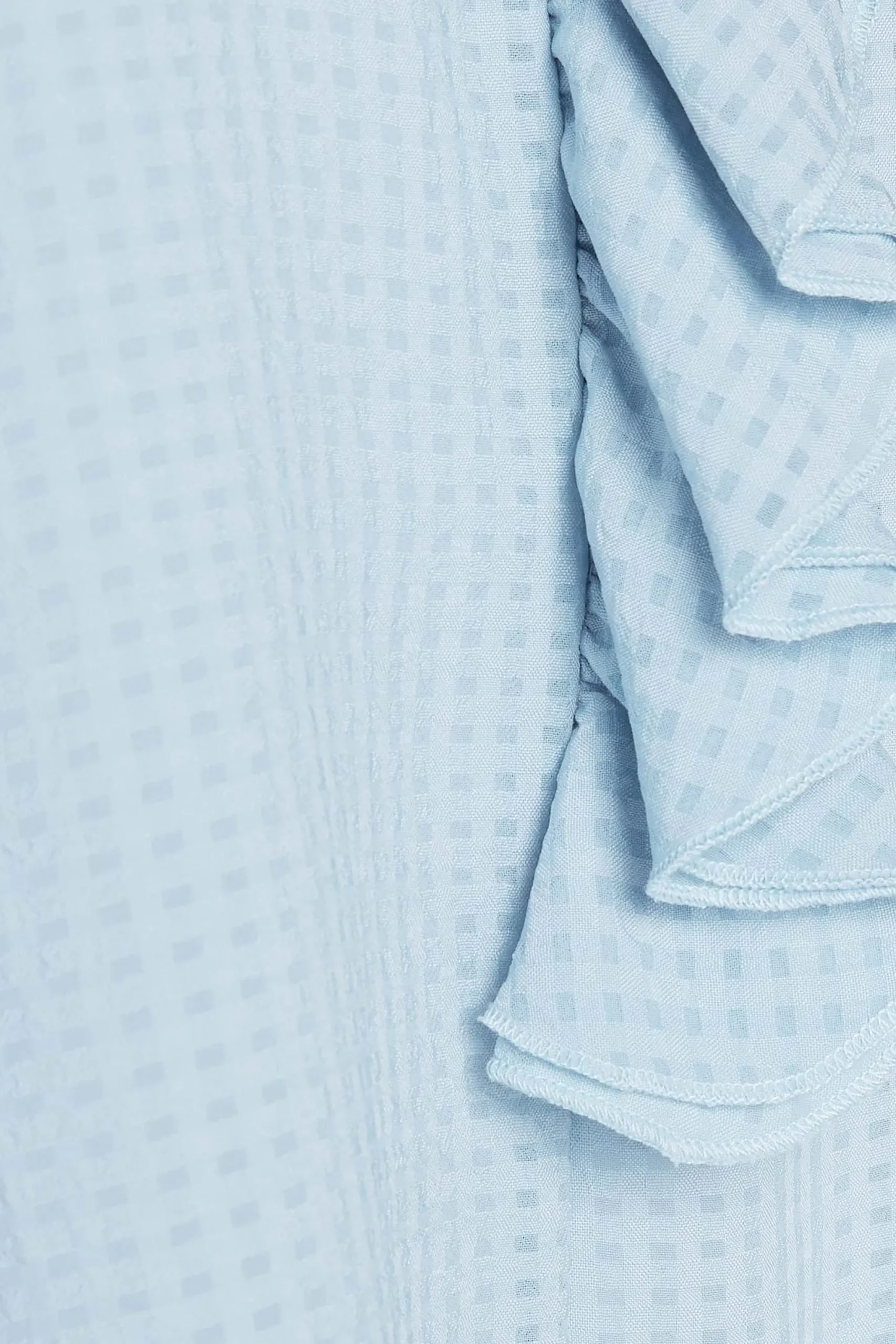 M&Co Womens Blue Gingham Frill Front Blouse>Women Short Sleeve Tops
