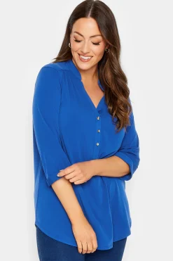 M&Co Womens Blue Half Placket Blouse>Women Blouses