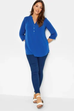 M&Co Womens Blue Half Placket Blouse>Women Blouses