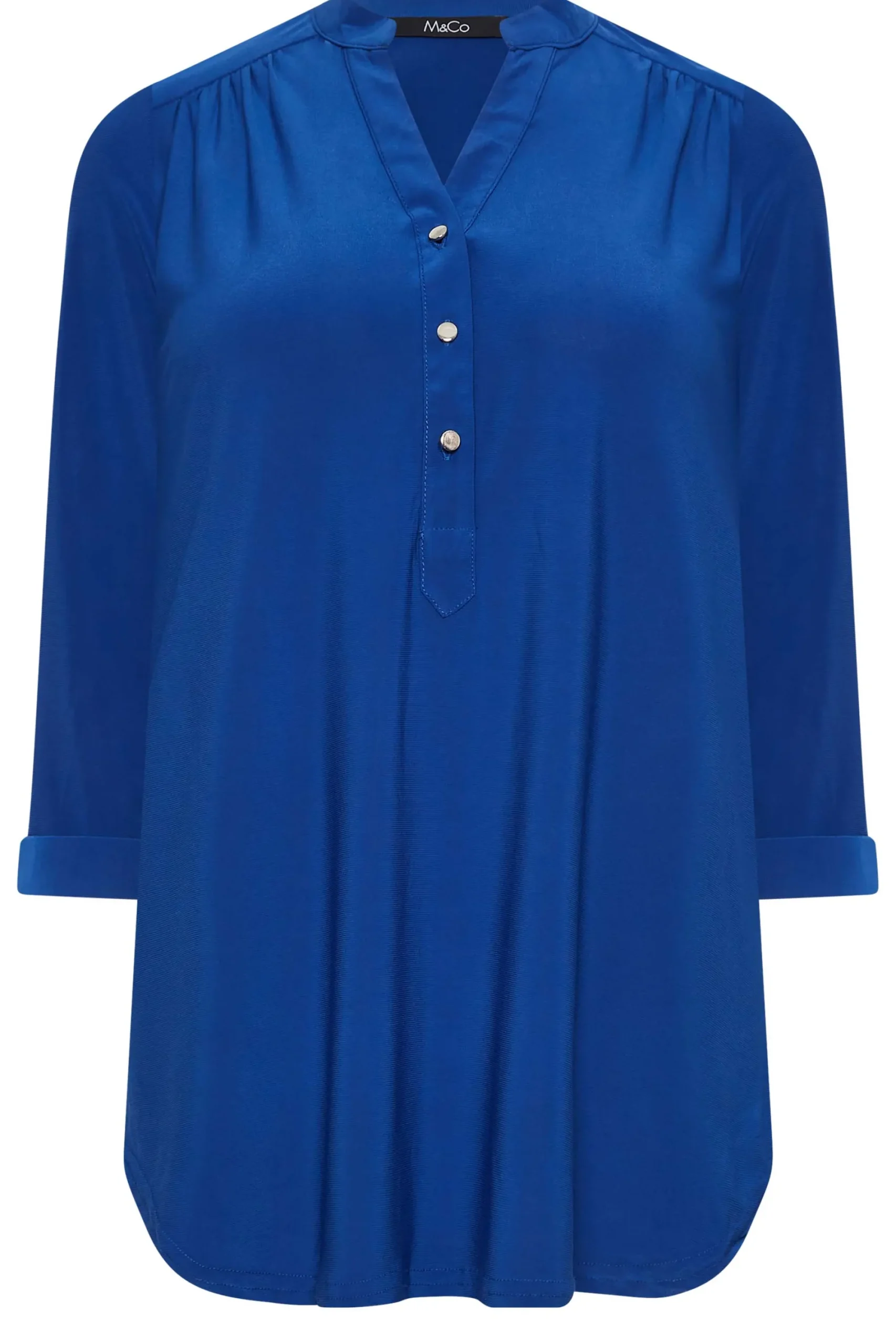 M&Co Womens Blue Half Placket Jersey Shirt>Women Shirts