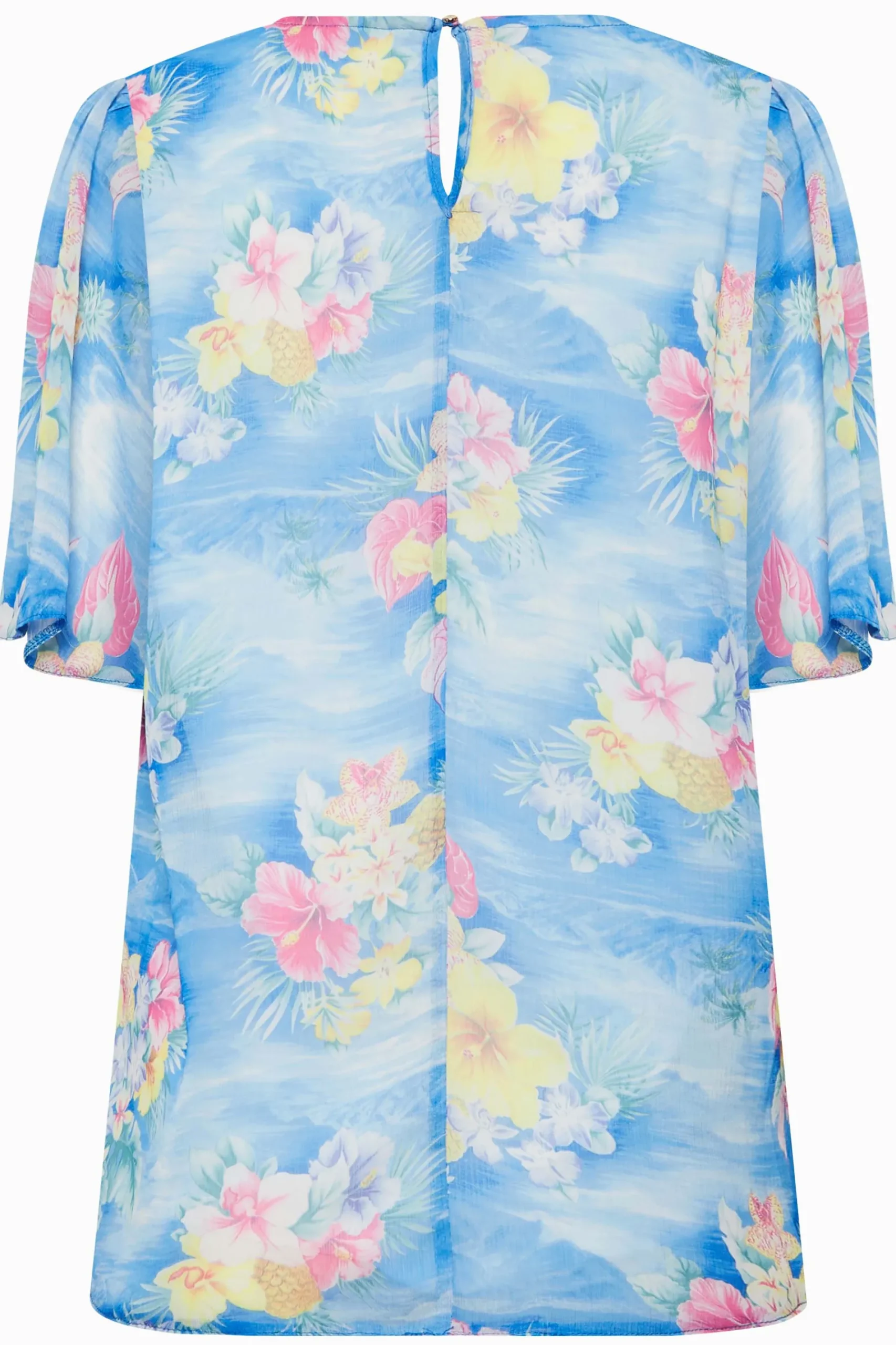 M&Co Womens Blue Hawaiian Print Angel Sleeve Blouse>Women Blouses