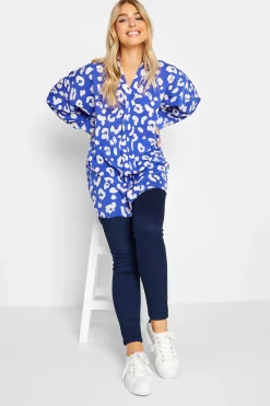 M&Co Womens Blue Leopard Print Blouse>Women Shirts