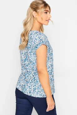 M&Co Womens Blue Leopard Print Short Sleeve Cotton Blend Top><noscript><img width=