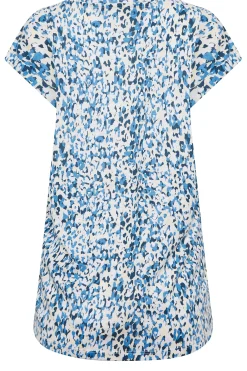M&Co Womens Blue Leopard Print Short Sleeve Cotton Blend Top><noscript><img width=