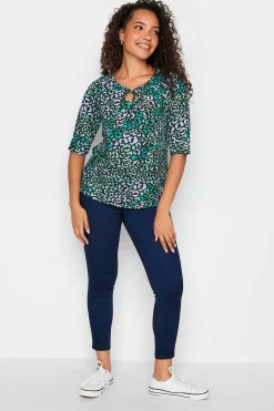 M&Co Womens Blue Leopard Print Tie Front Top>Women Long Sleeve Tops