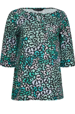 M&Co Womens Blue Leopard Print Tie Front Top><noscript><img width=