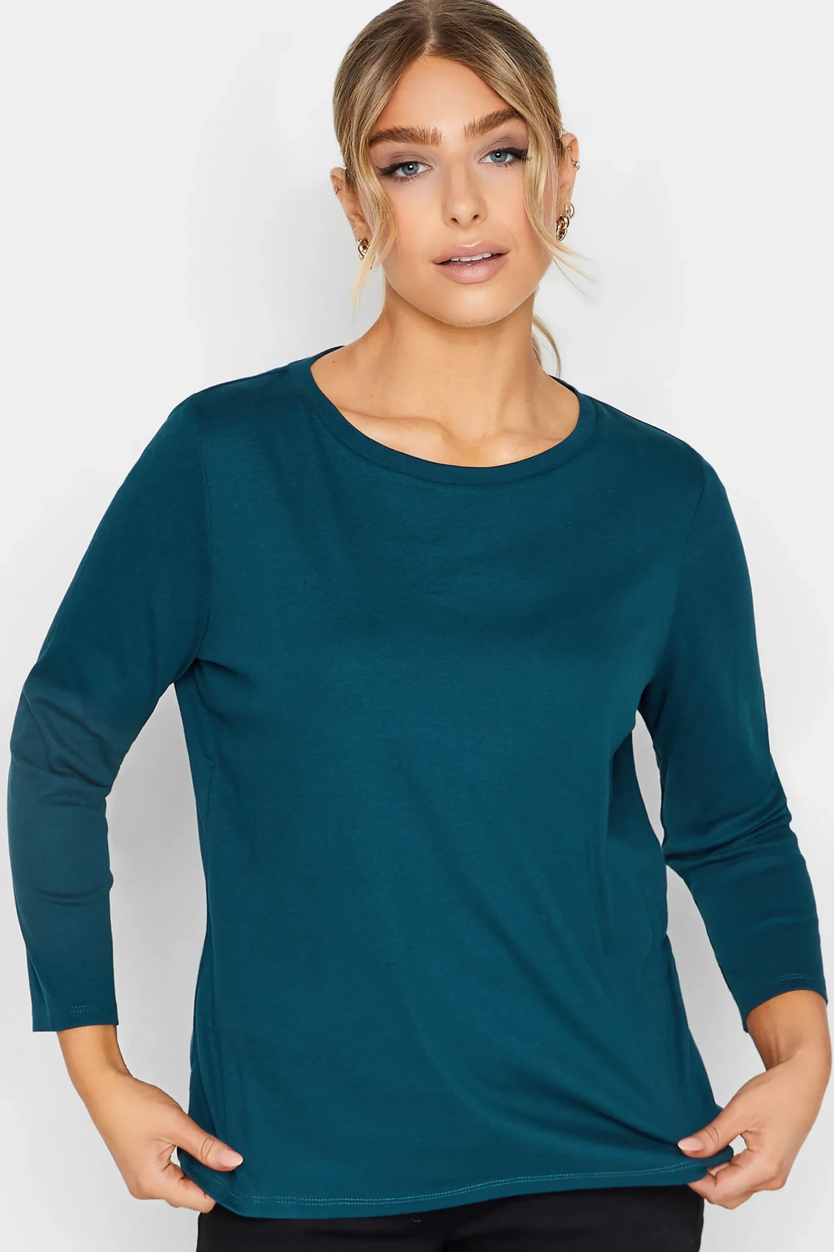 M&Co Womens Blue Long Sleeve Cotton Blend Top>Women T-Shirts