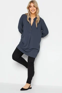 M&Co Womens Blue Long Sleeve Button Blouse>Women Shirts