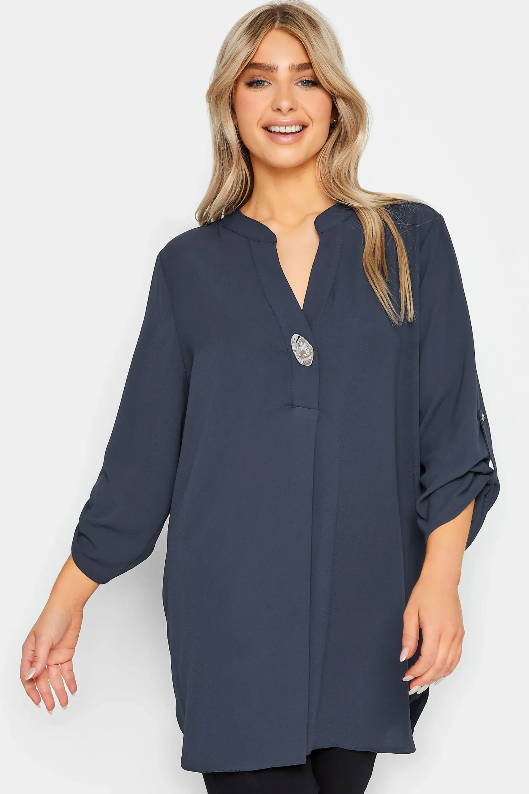 M&Co Womens Blue Long Sleeve Button Blouse>Women Shirts