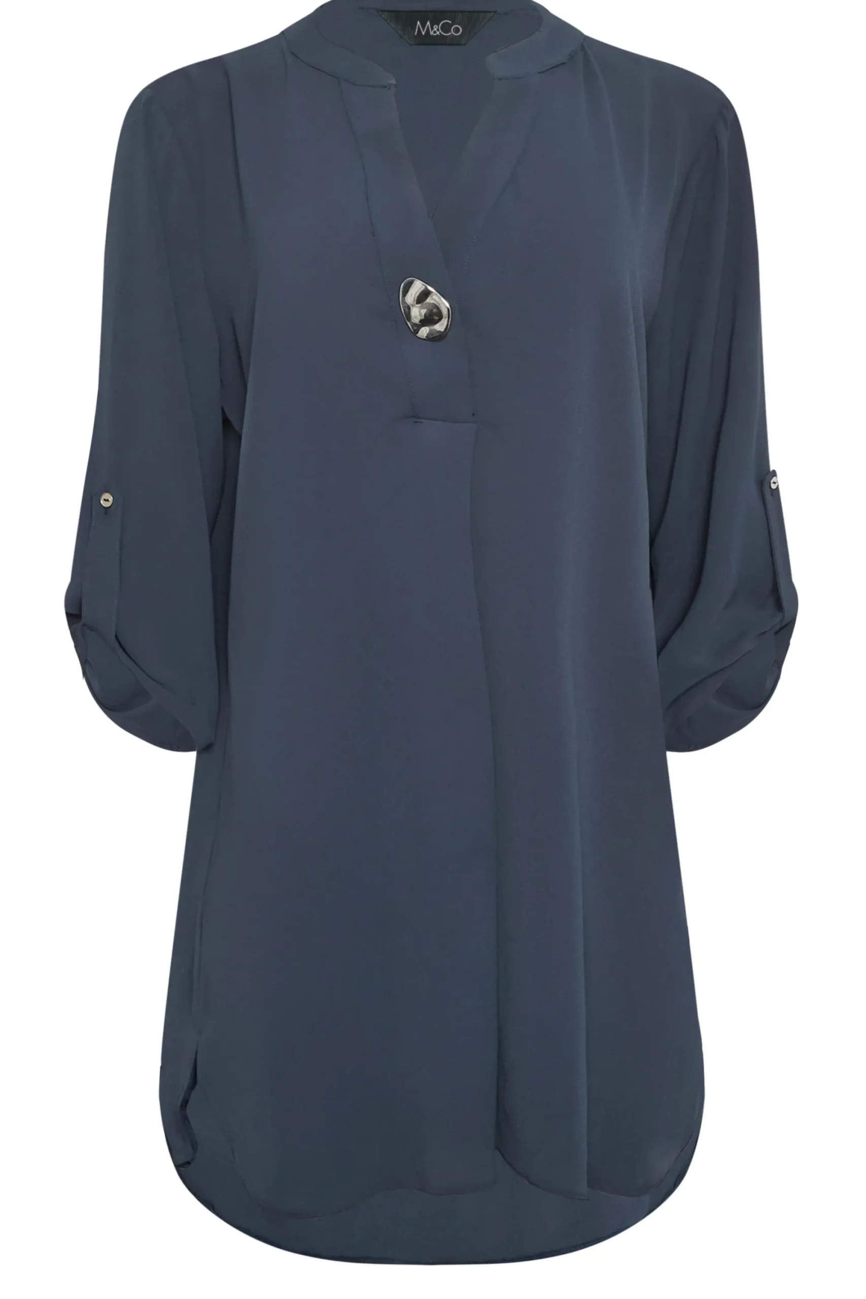 M&Co Womens Blue Long Sleeve Button Blouse>Women Shirts