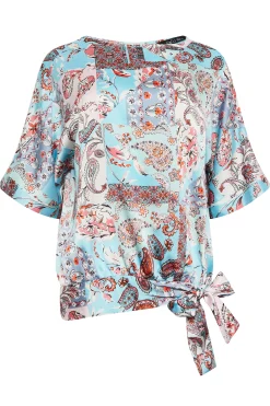M&Co Womens Blue Paisley Print Short Sleeve Blouse><noscript><img width=