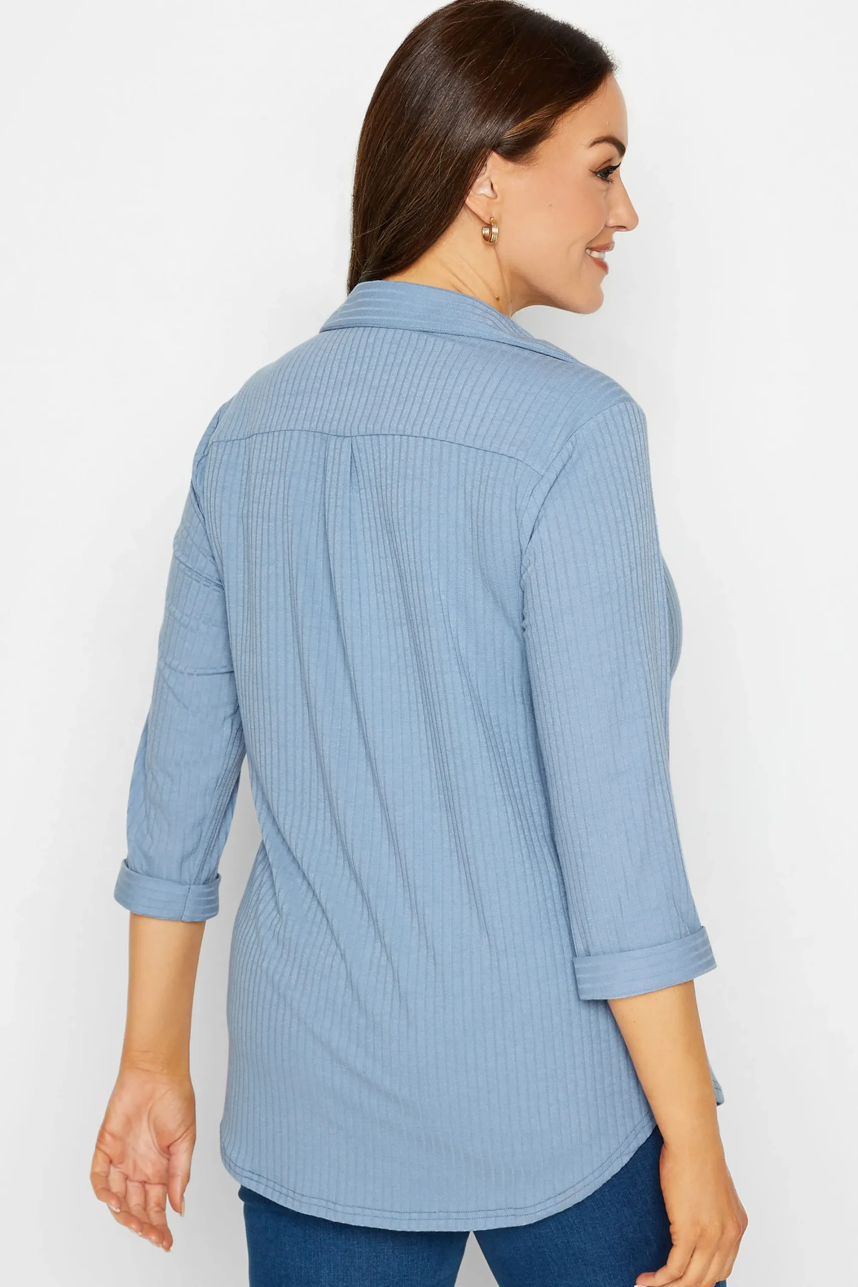 M&Co Womens Blue Ribbed V-Neck Shirt>Women Shirts
