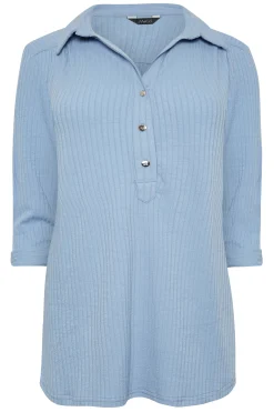 M&Co Womens Blue Ribbed V-Neck Shirt><noscript><img width=