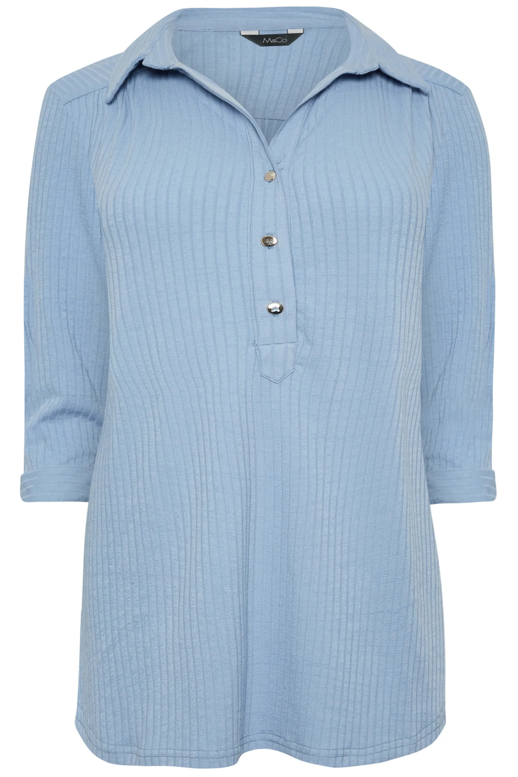 M&Co Womens Blue Ribbed V-Neck Shirt>Women Shirts