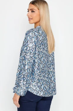 M&Co Womens Blue Snake Print Tie Neck Blouse><noscript><img width=