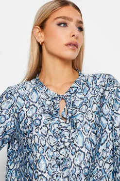 M&Co Womens Blue Snake Print Tie Neck Blouse><noscript><img width=