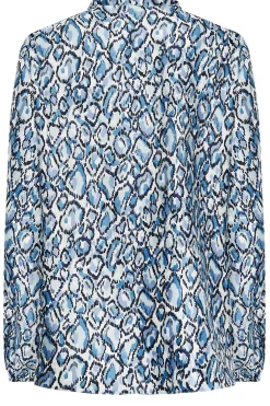 M&Co Womens Blue Snake Print Tie Neck Blouse><noscript><img width=