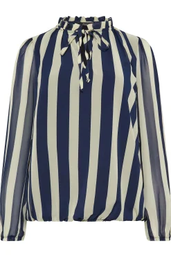 M&Co Womens Blue Stripe Tie Neck Blouse><noscript><img width=