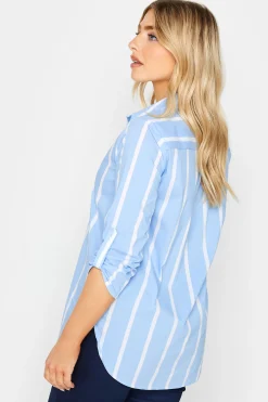M&Co Womens Blue Stripe Tab Sleeve Detail Shirt><noscript><img width=