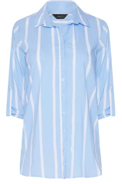 M&Co Womens Blue Stripe Tab Sleeve Detail Shirt><noscript><img width=