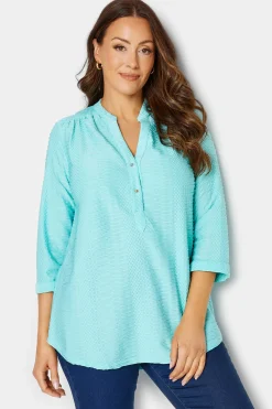 M&Co Womens Blue Textured Placket Shirt>Women Shirts