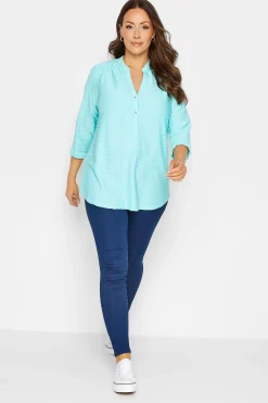 M&Co Womens Blue Textured Placket Shirt>Women Shirts