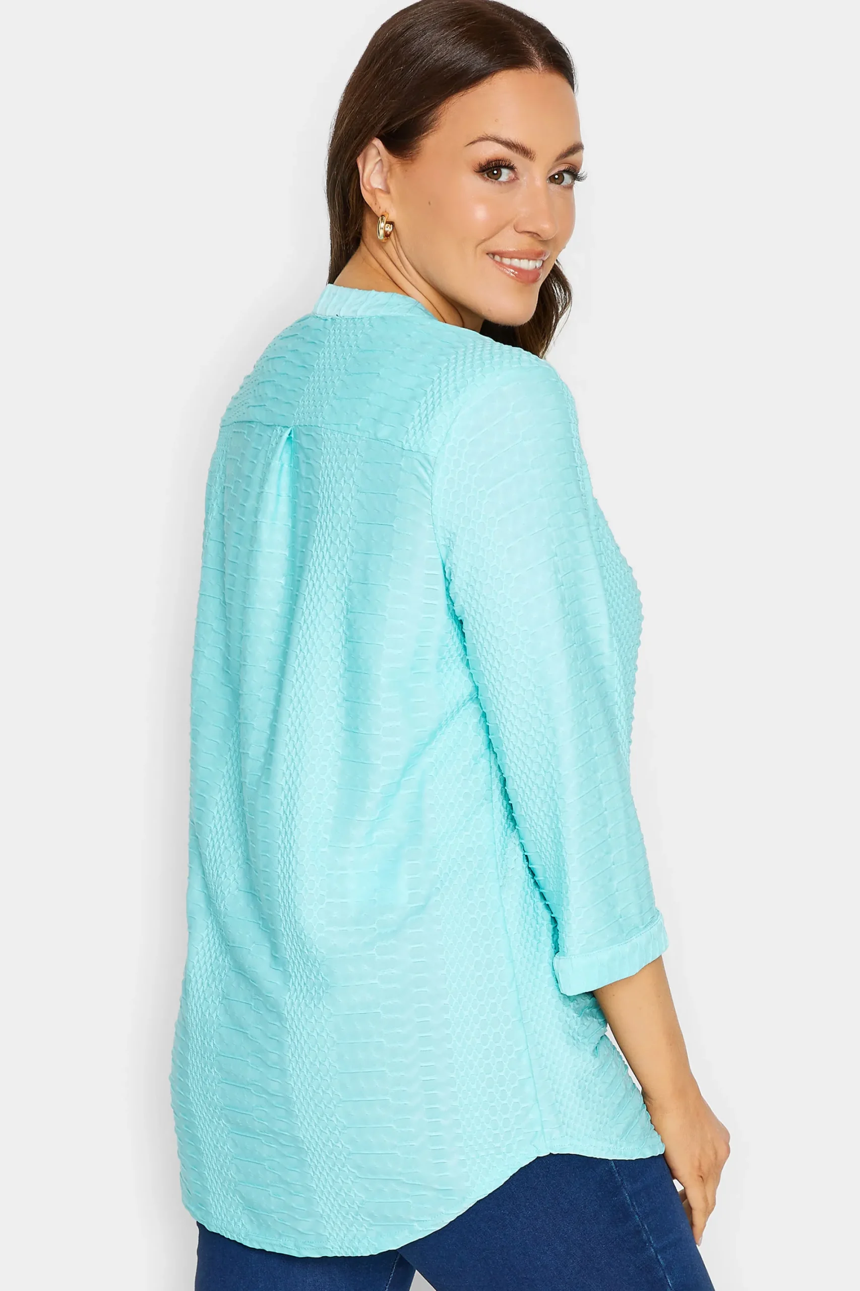 M&Co Womens Blue Textured Placket Shirt>Women Shirts