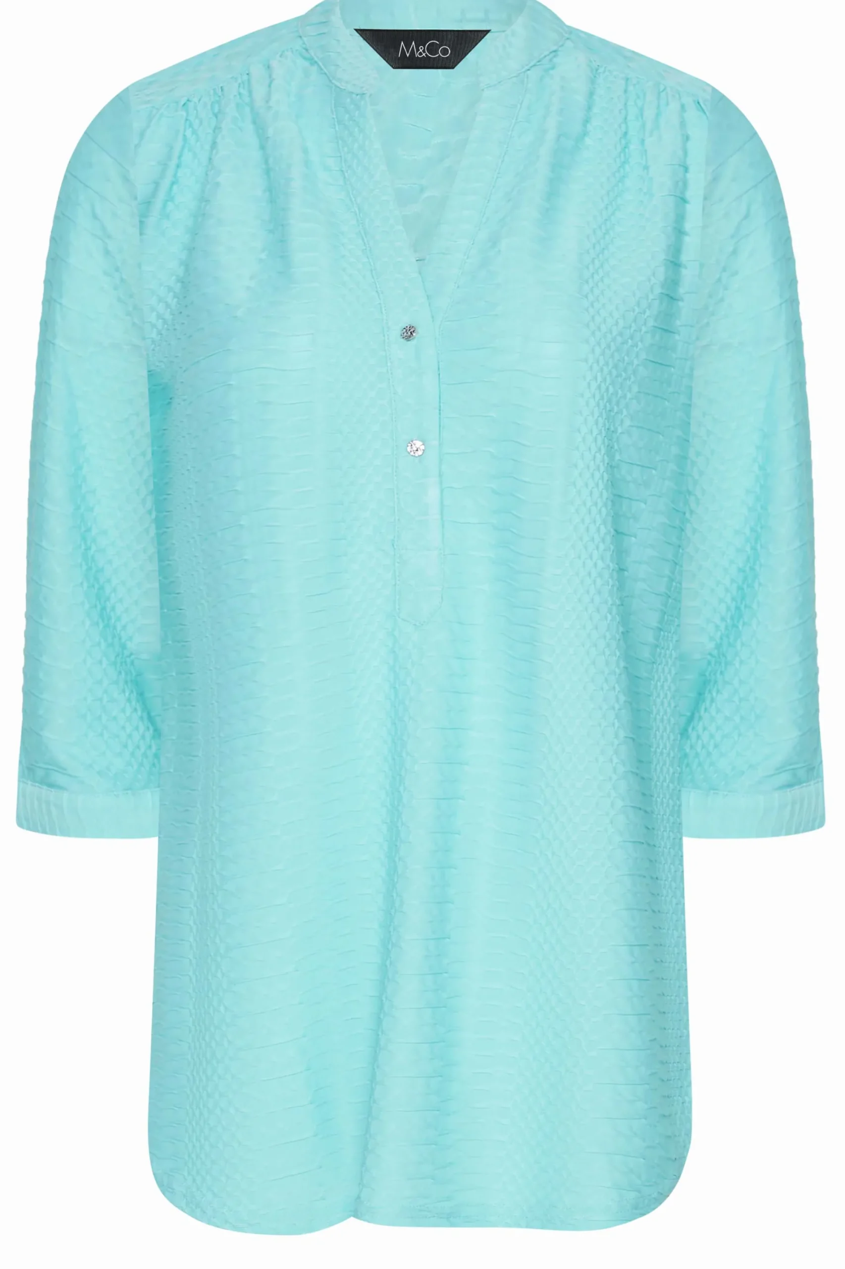 M&Co Womens Blue Textured Placket Shirt>Women Shirts