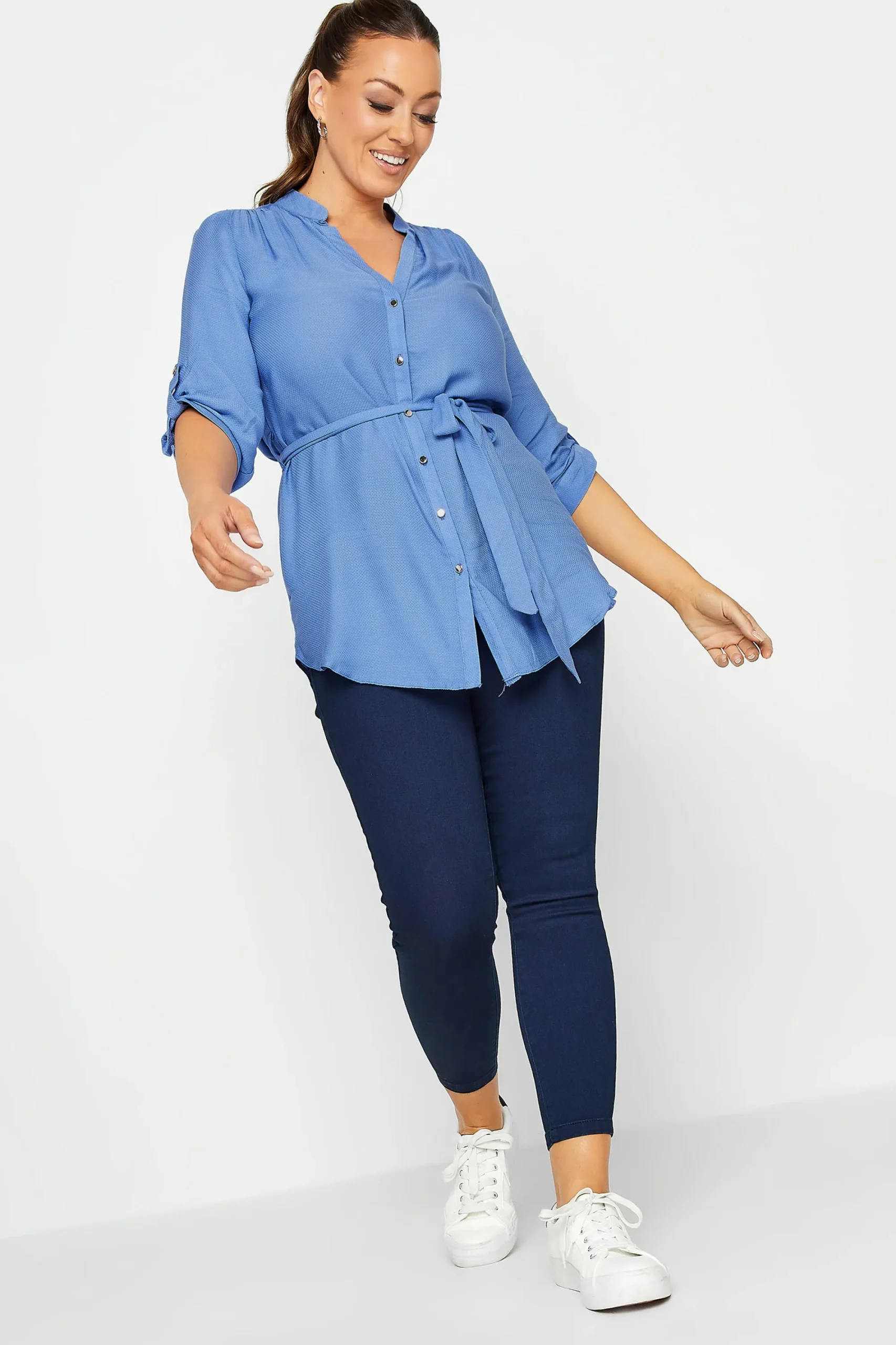 M&Co Womens Blue Tie Waist Blouse>Women Shirts