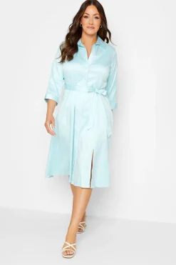 M&Co Womens Blue Tie Waist Cotton Shirt Dress>Women Wedding Guest Dresses