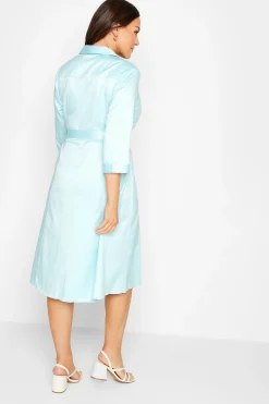 M&Co Womens Blue Tie Waist Cotton Shirt Dress><noscript><img width=