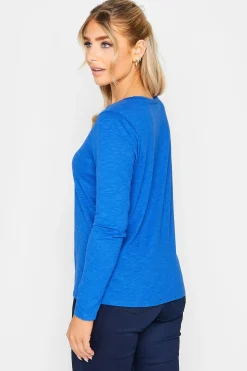 M&Co Womens Blue V-Neck Long Sleeve Cotton T-Shirt><noscript><img width=