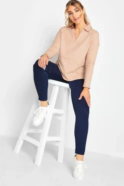 M&Co Womens Blush Pink Collared Long Sleeve Cotton Top>Women T-Shirts