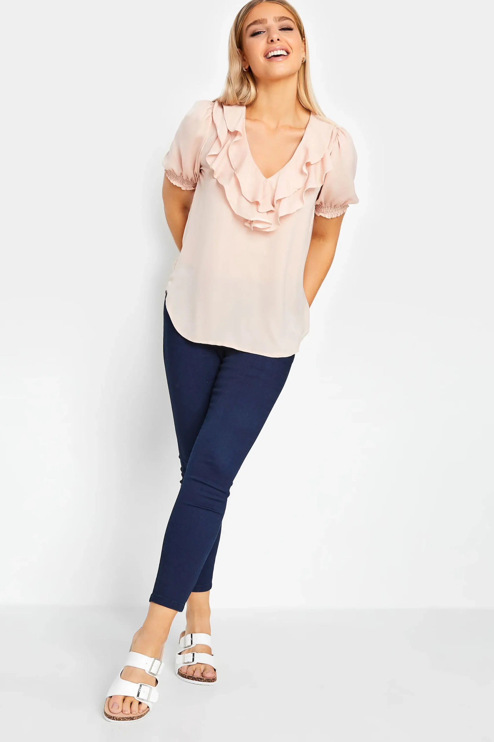 M&Co Womens Blush Pink Frill Front Blouse>Women Short Sleeve Tops