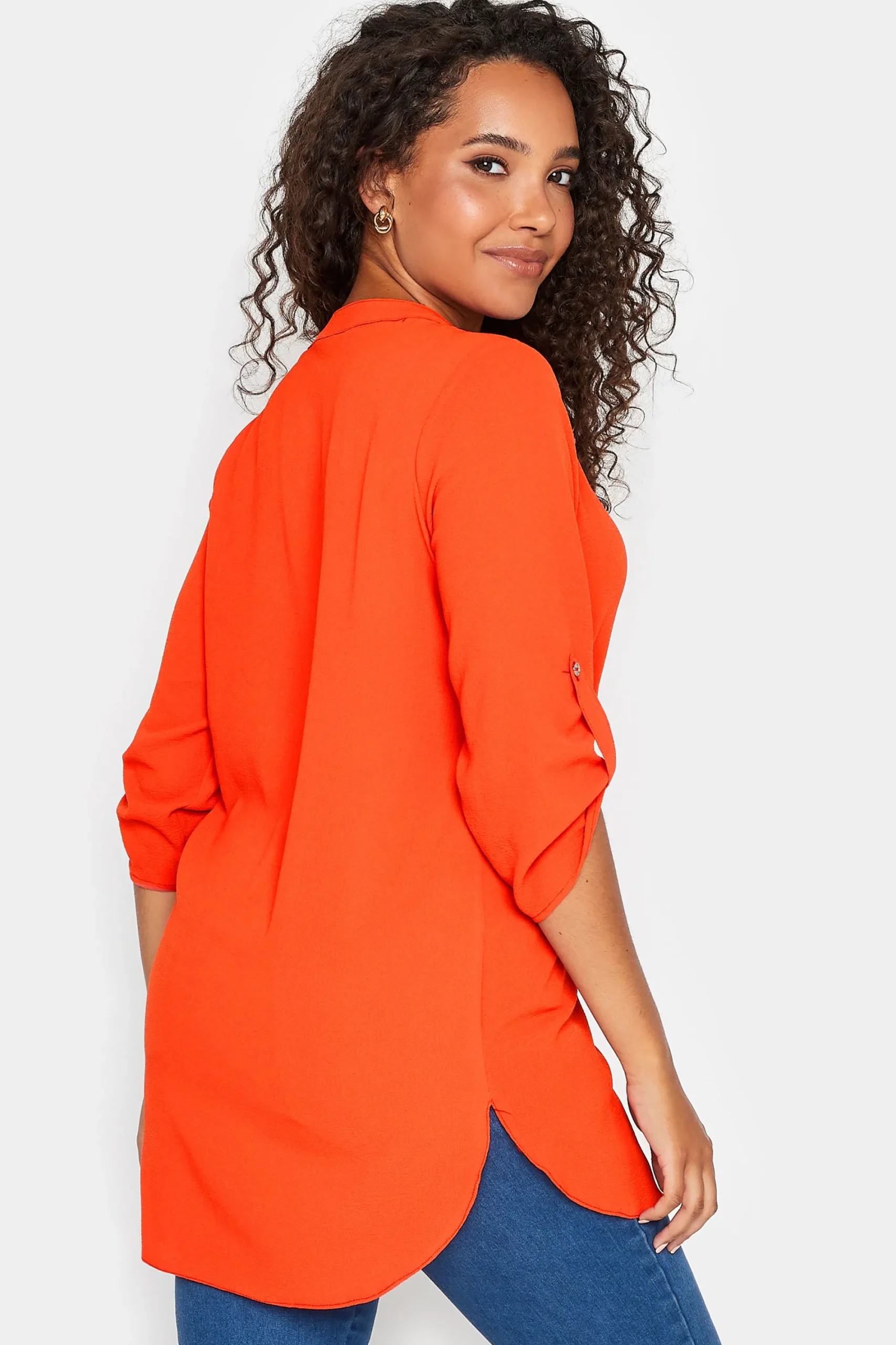 M&Co Womens Bright Orange Statement Button Tab Sleeve Shirt>Women Shirts