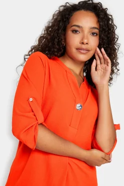 M&Co Womens Bright Orange Statement Button Tab Sleeve Shirt><noscript><img width=