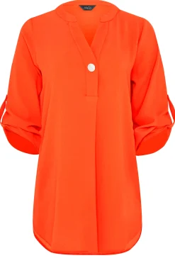 M&Co Womens Bright Orange Statement Button Tab Sleeve Shirt><noscript><img width=
