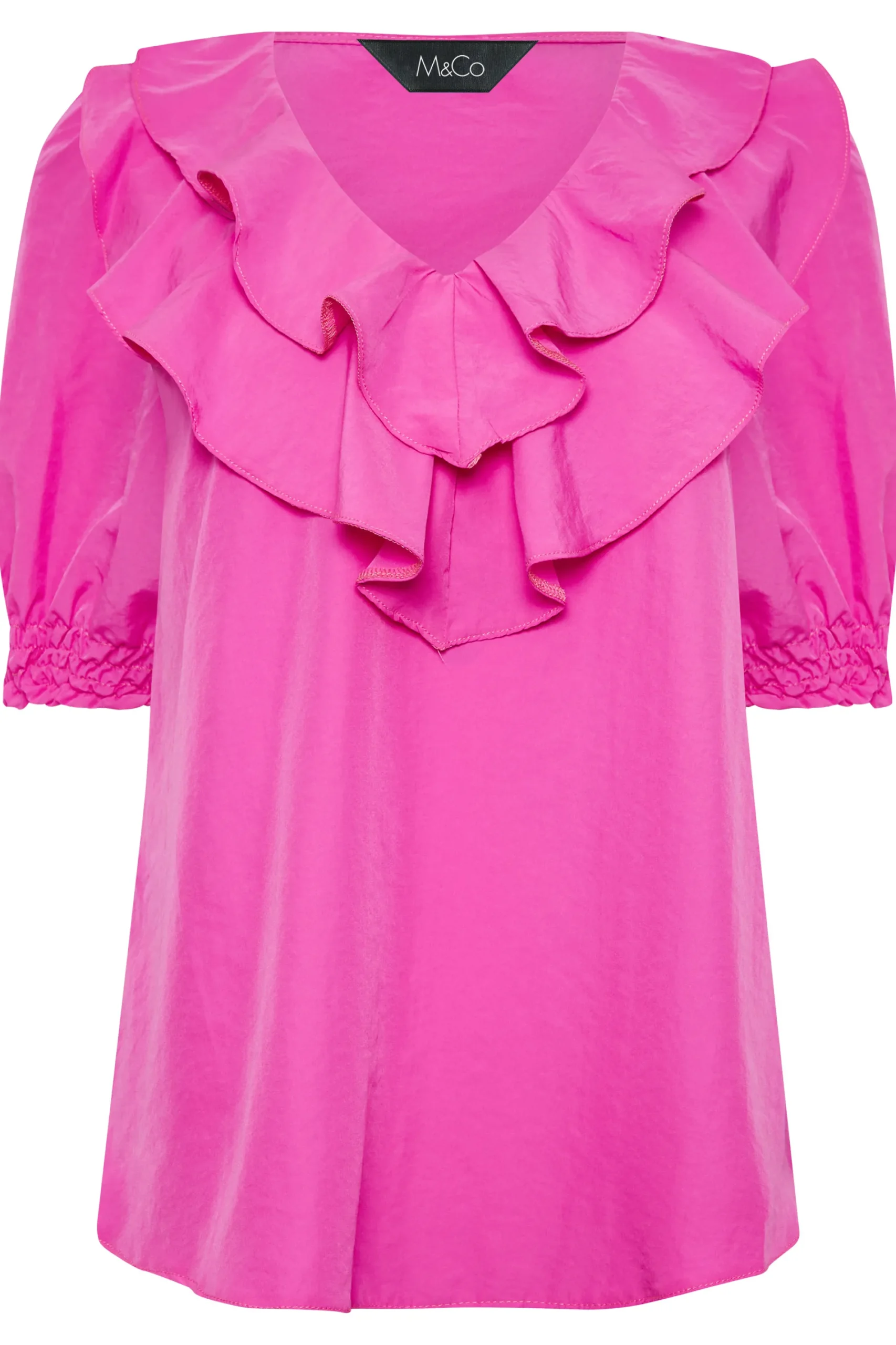 M&Co Womens Bright Pink Frill Front Blouse>Women Short Sleeve Tops