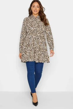 M&Co Womens Brown Animal Print Tie Waist Tunic Shirt>Women Shirts